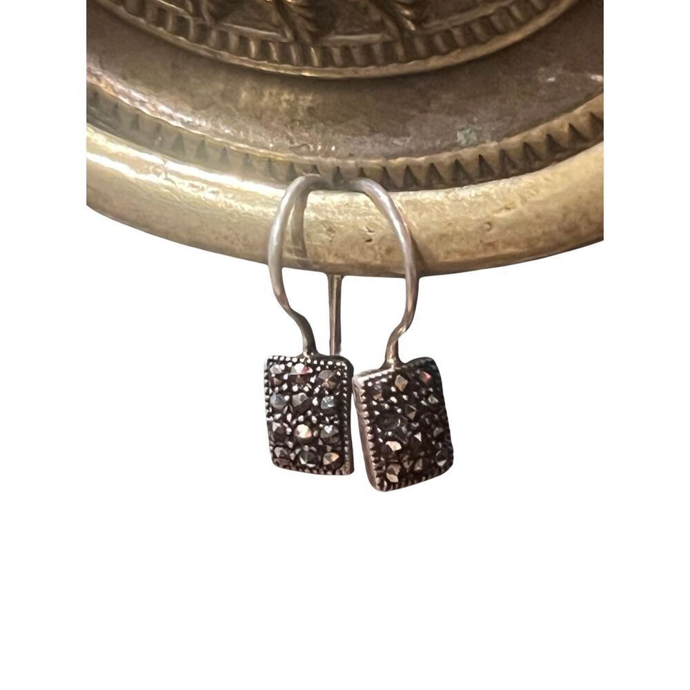 Sterling Silver Marcasite Rectangular Frenchwire … - image 4